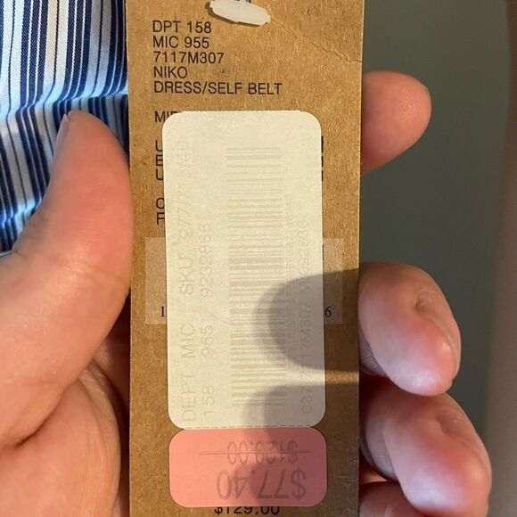 CREMIEUX Off The Shoulder Blue and White Pinstriped Dress - Picture 14 of 14